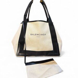 Balenciaga B Belt Small Ivory Black Canvas Tote Bag with Pouch